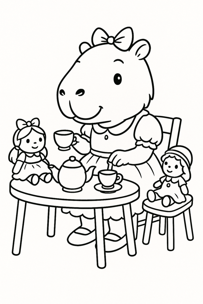 pastel style capybara coloring page