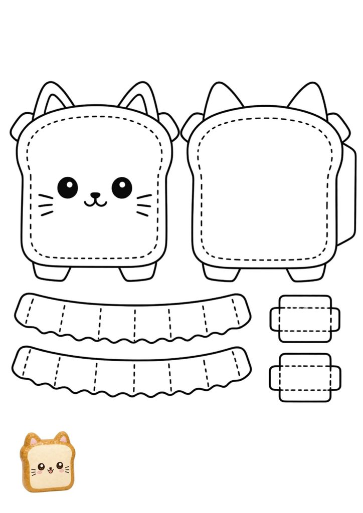 Kawaii bread toast cat paper squishy template printable A4