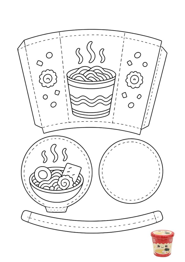 Printable kawaii instant ramen cup paper squishy template