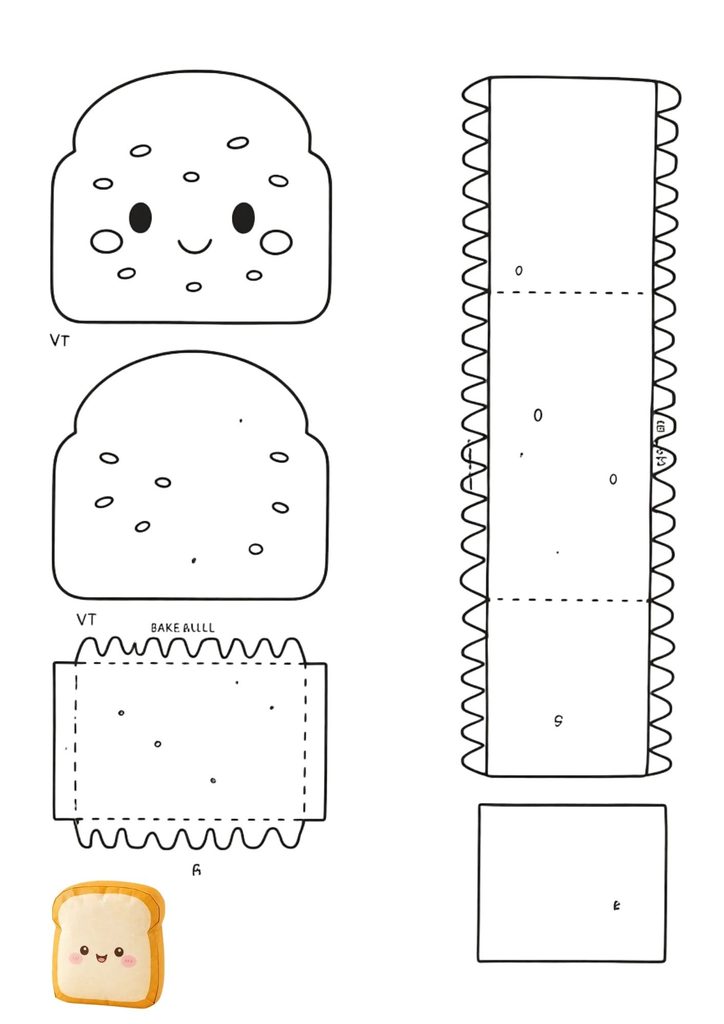 Seeded bread slice paper squishy template for kids craft