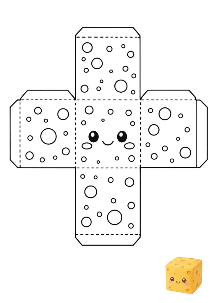 Cute Swiss cheese cube 3D paper squishy template