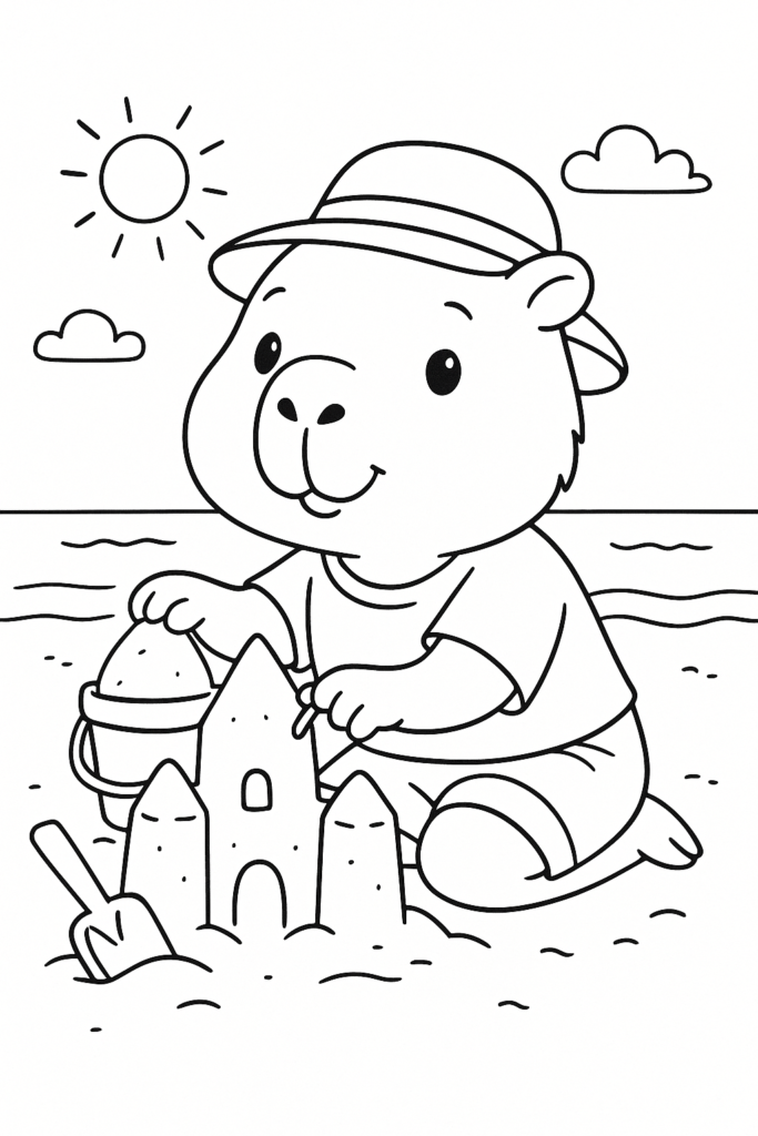 smiling capybara coloring page printable