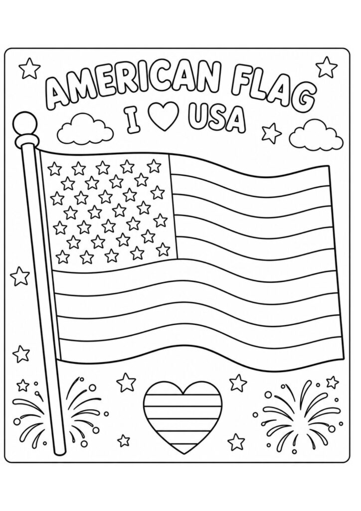 Easy preschool American flag coloring page featuring a simple USA flag design with stars and stripes for young children.