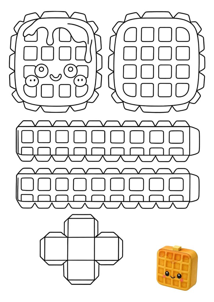 Printable kawaii waffle paper squishy template 3D craft