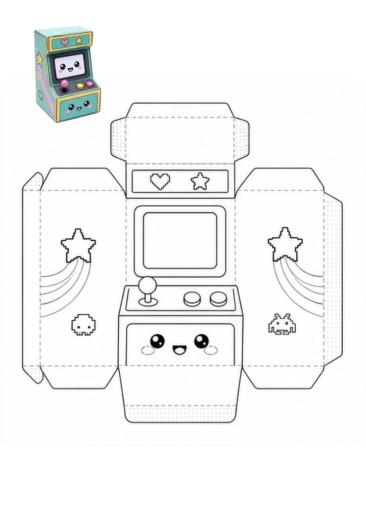 Retro arcade cabinet paper squishy coloring page printable