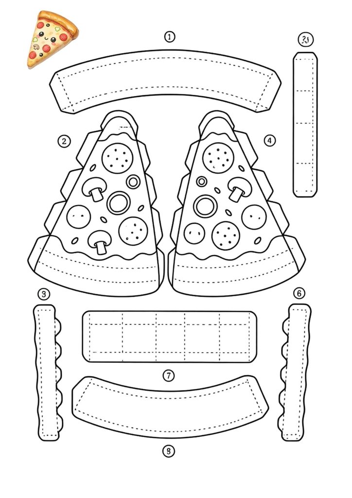 Kawaii pizza slice paper squishy template to cut out